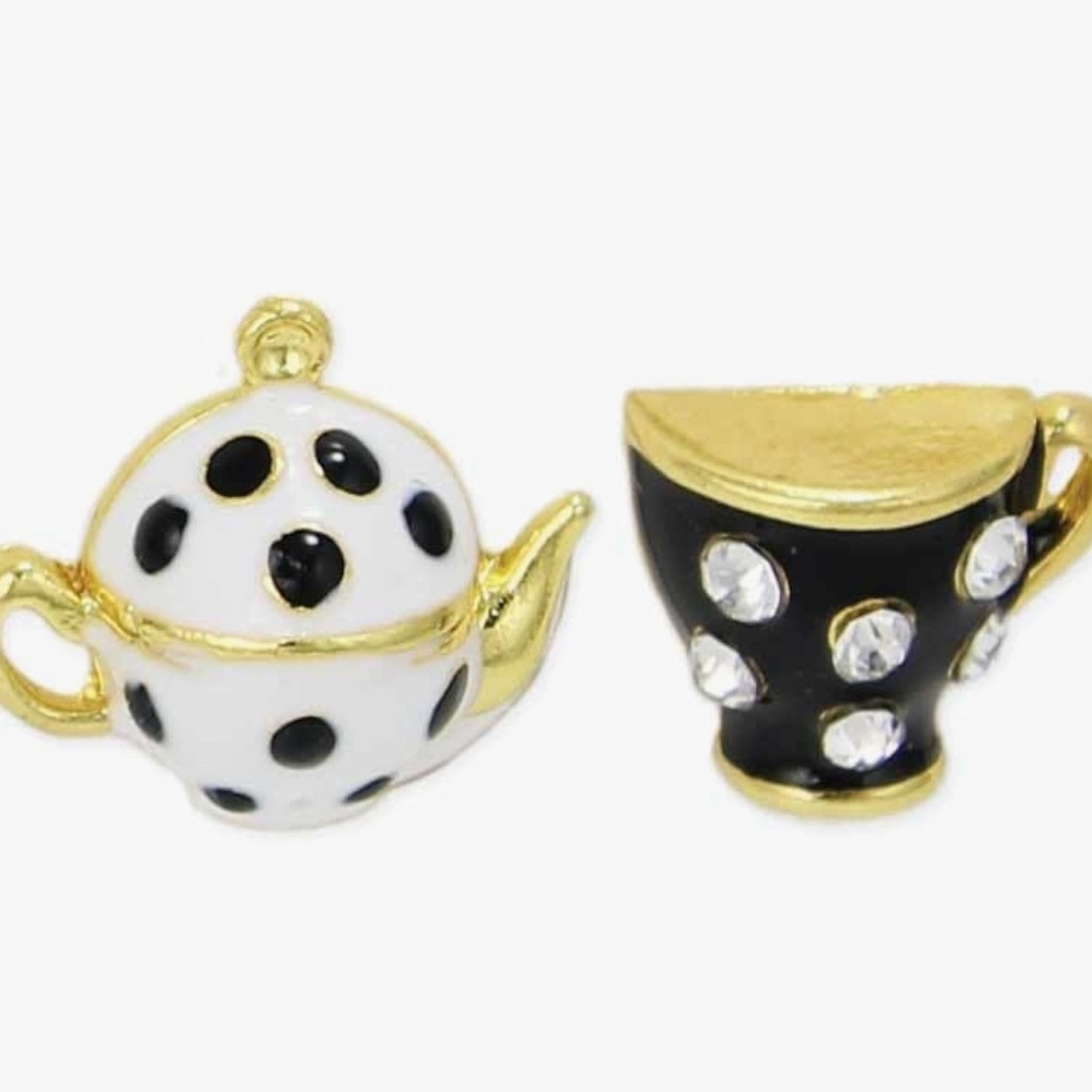 Gold, White and Black Earrings
